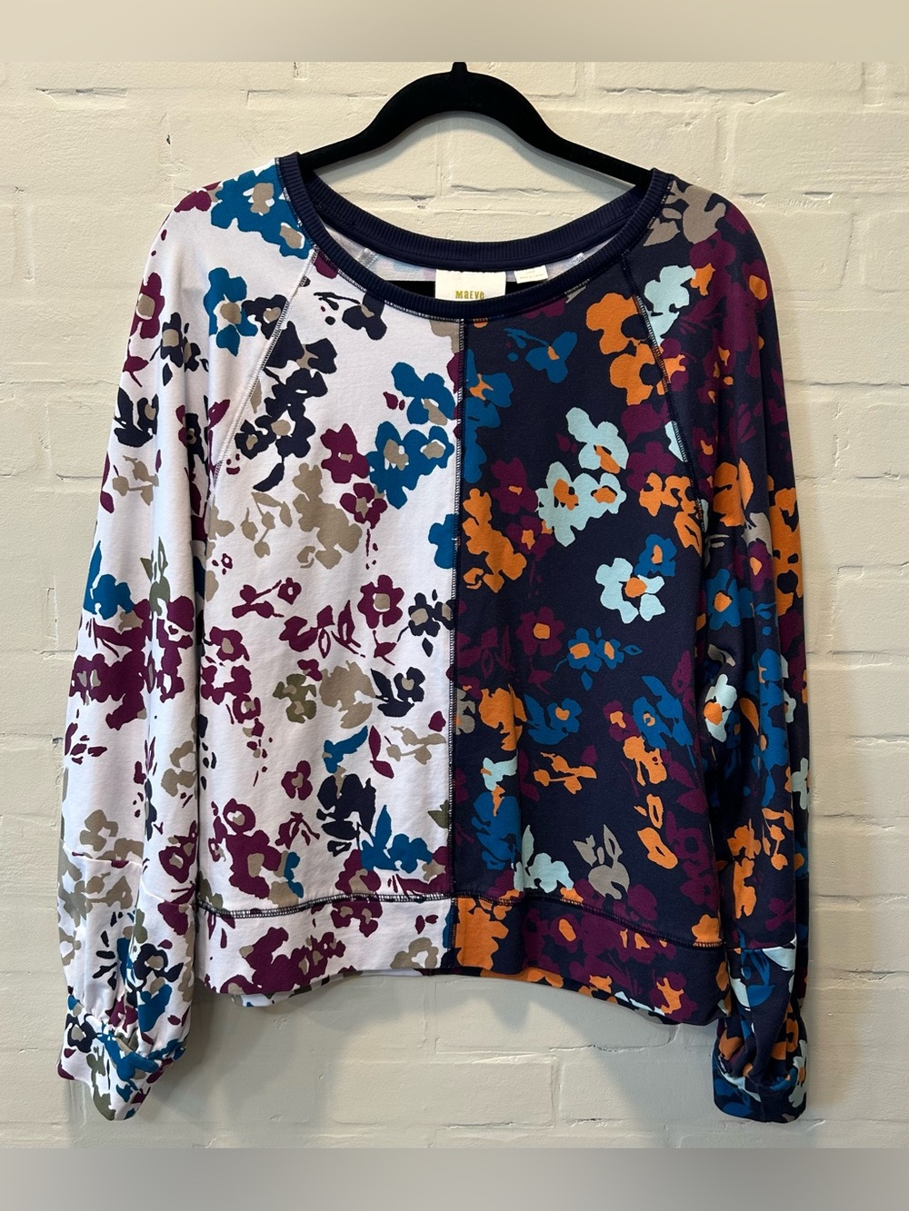 Anthropologie Maeve Puff Sleeve Colorblock Floral Sweatshirt Size  Large